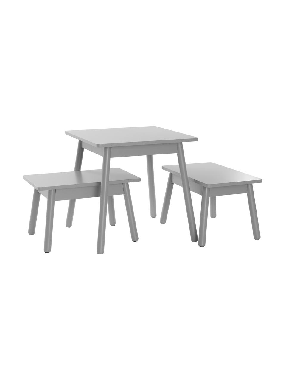 Sada dětského stolu Kinna Mini, 3 díly, Borovicové dřevo, MDF deska (dřevovláknitá deska střední hustoty), Šedá, Sada s různými velikostmi