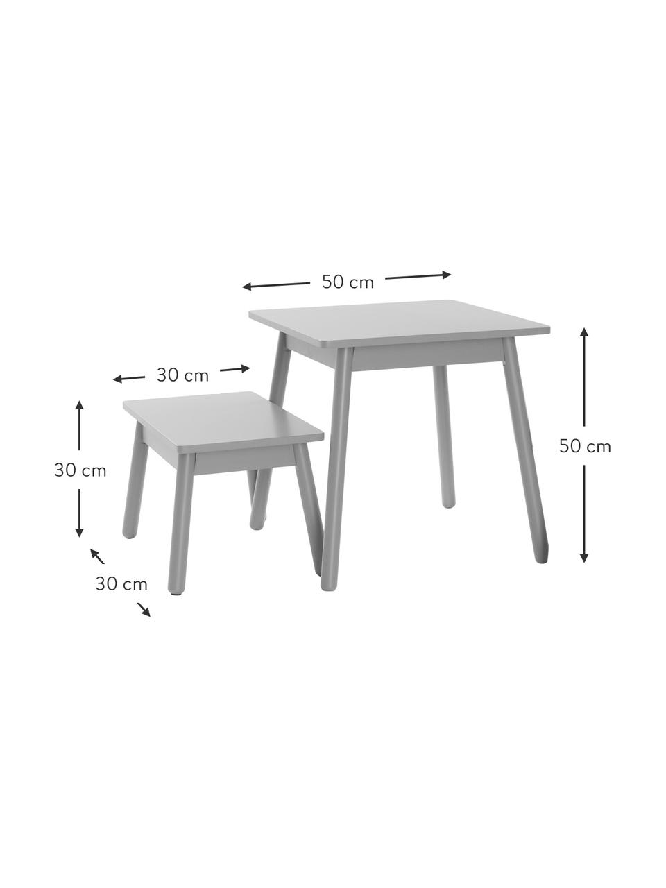 Set 3 tavoli per bambini Kinna Mini, Legno di pino, pannello di fibra a media densità (MDF), Grigio, Set in varie misure