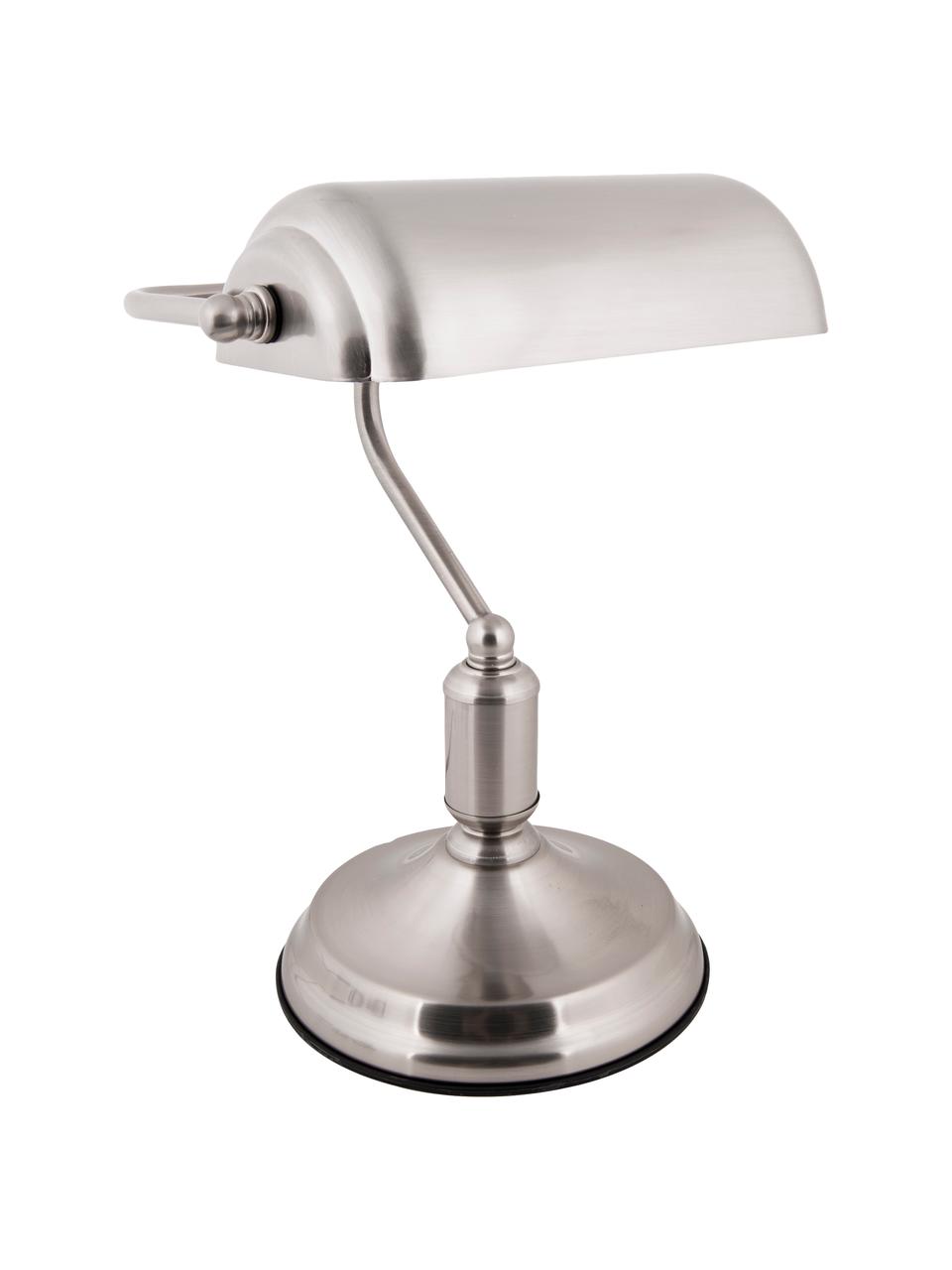 Kleine retro bureaulamp bank van metaal, Lampenkap: metaal, Lampvoet: metaal, Zilverkleurig, 27 x 34 cm