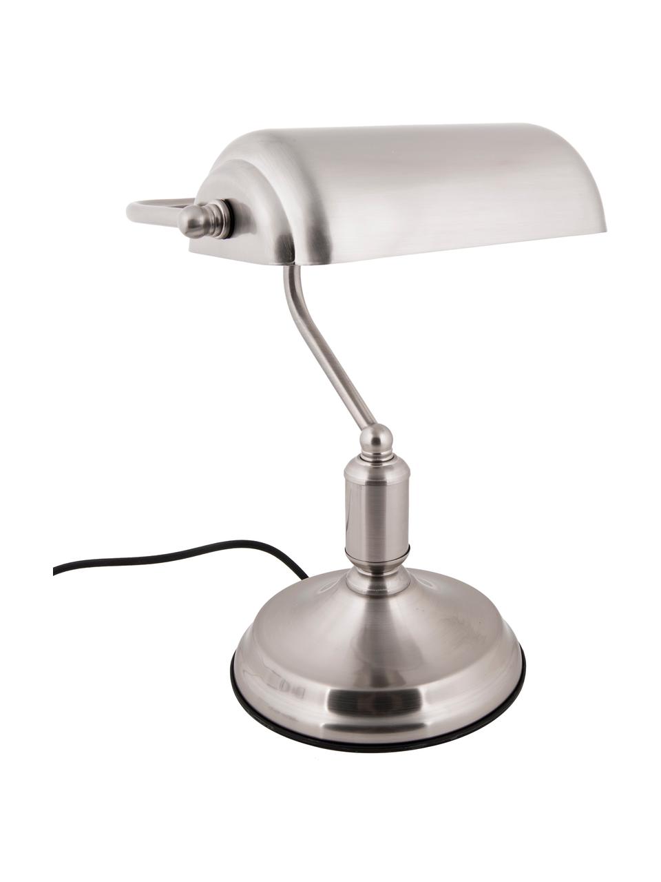 Kleine retro bureaulamp bank van metaal, Lampenkap: metaal, Lampvoet: metaal, Zilverkleurig, 27 x 34 cm