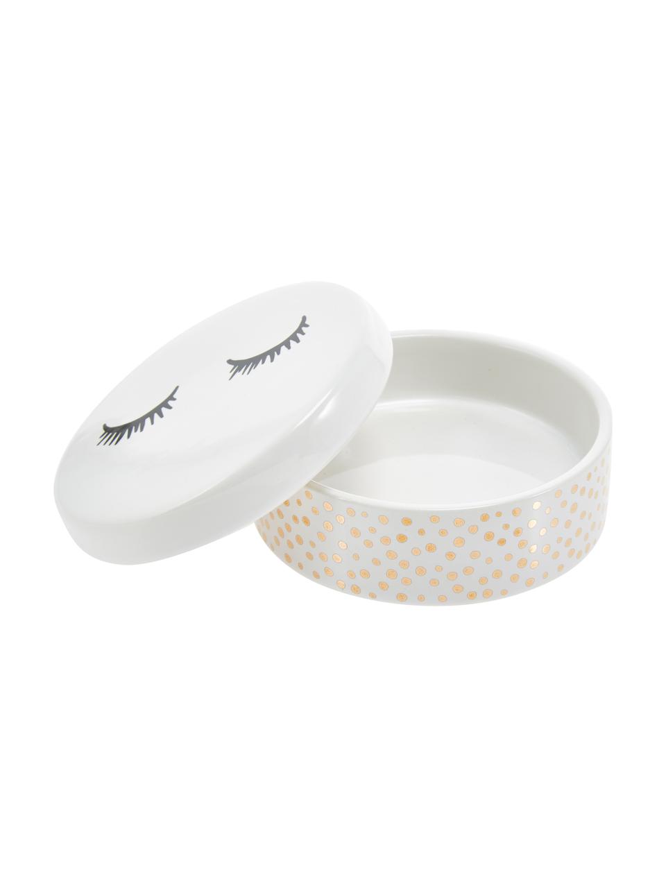 Set 2 contenitori in ceramica Lashes, Ceramica, Bianco, dorato, Set in varie misure