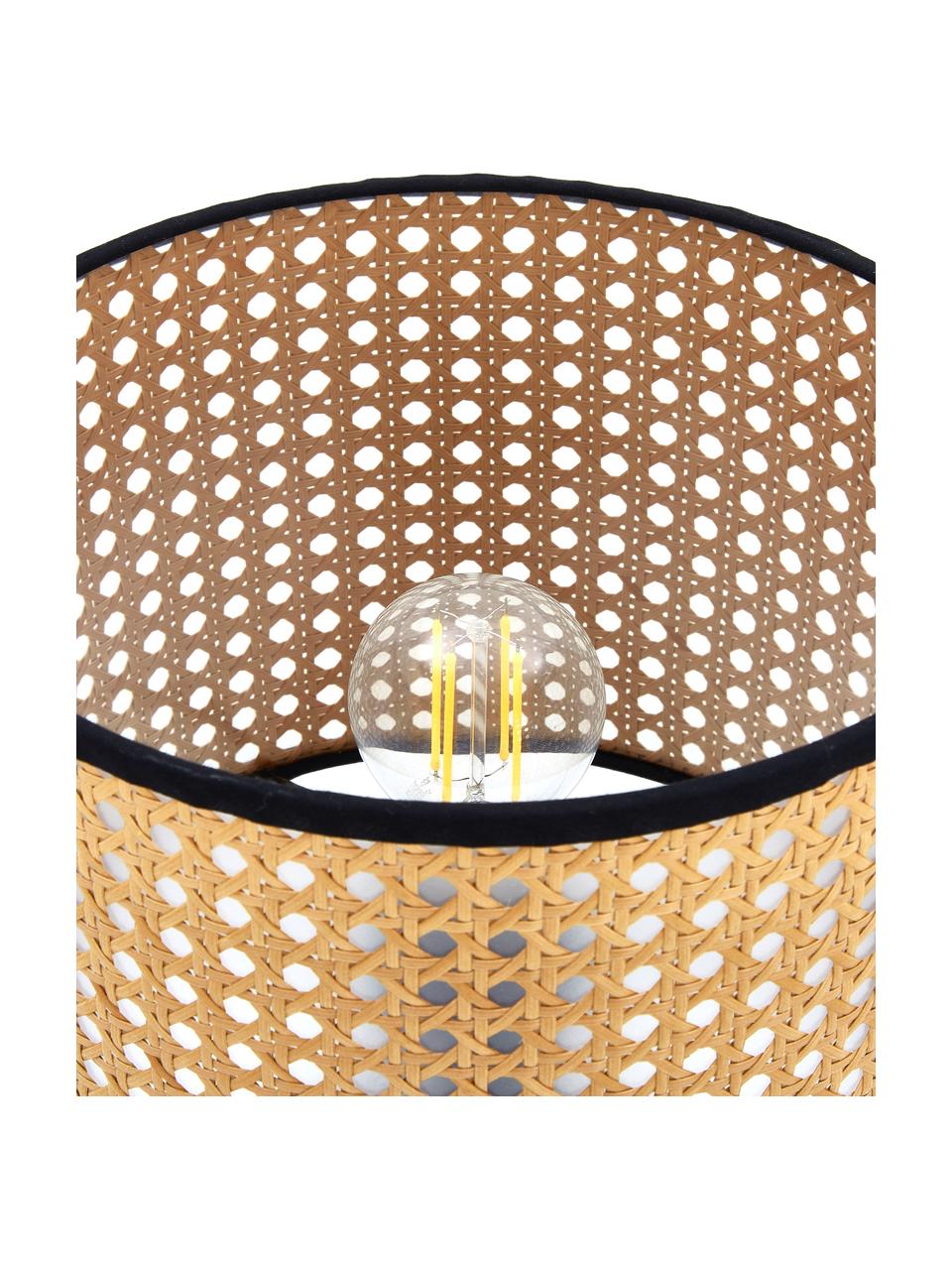 Lámpara de mesa con tejido vienés Vienna, Pantalla: plástico, Cable: tela, Negro, marrón claro, Ø 25 x Al 40 cm