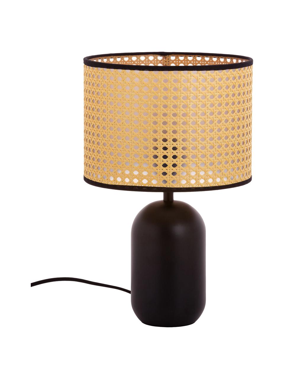 Lampe à poser en cannage Vienna, Abat-jour : beige, noir Pied de lampe : noir mat Câble : noir, Ø 25 x haut. 40 cm