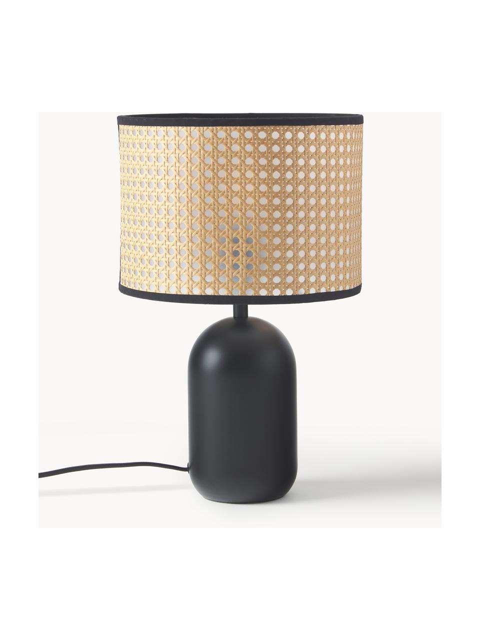Lámpara de mesa con tejido vienés Vienna, Pantalla: plástico, Cable: tela, Negro, marrón claro, Ø 25 x Al 40 cm