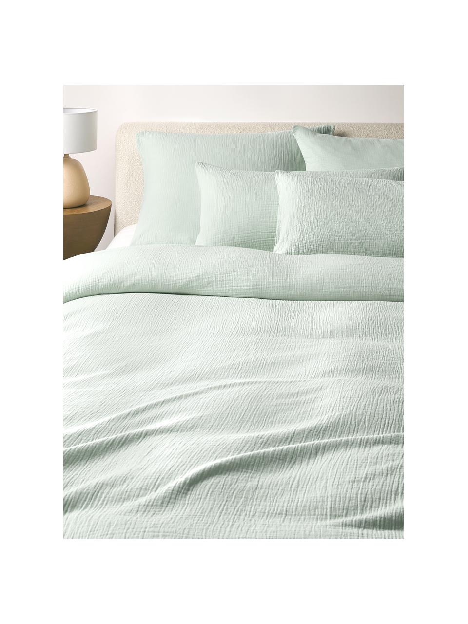 Funda nórdica muselina de algodón Odile, 2 uds., Verde salvia, Cama 90 cm (An 155 x L 220 cm)