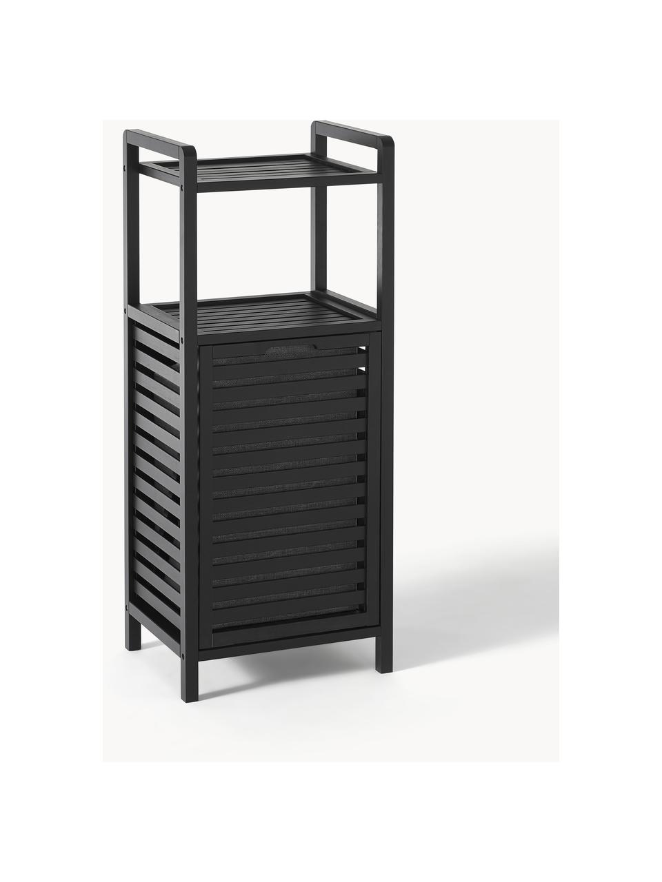 Estanteria de baño con cesta de lavandería Kit, Estructura: madera de bambú con certi, Cesta: polipropileno, poliéster , Negro, An 40 x Al 95 cm