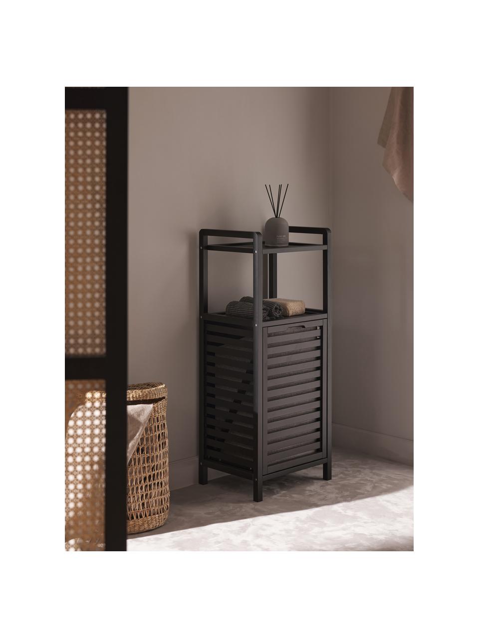 Estanteria de baño con cesta de lavandería Kit, Estructura: madera de bambú, tablero , Cesta: polipropileno, poliéster , Negro, An 40 x Al 95 cm