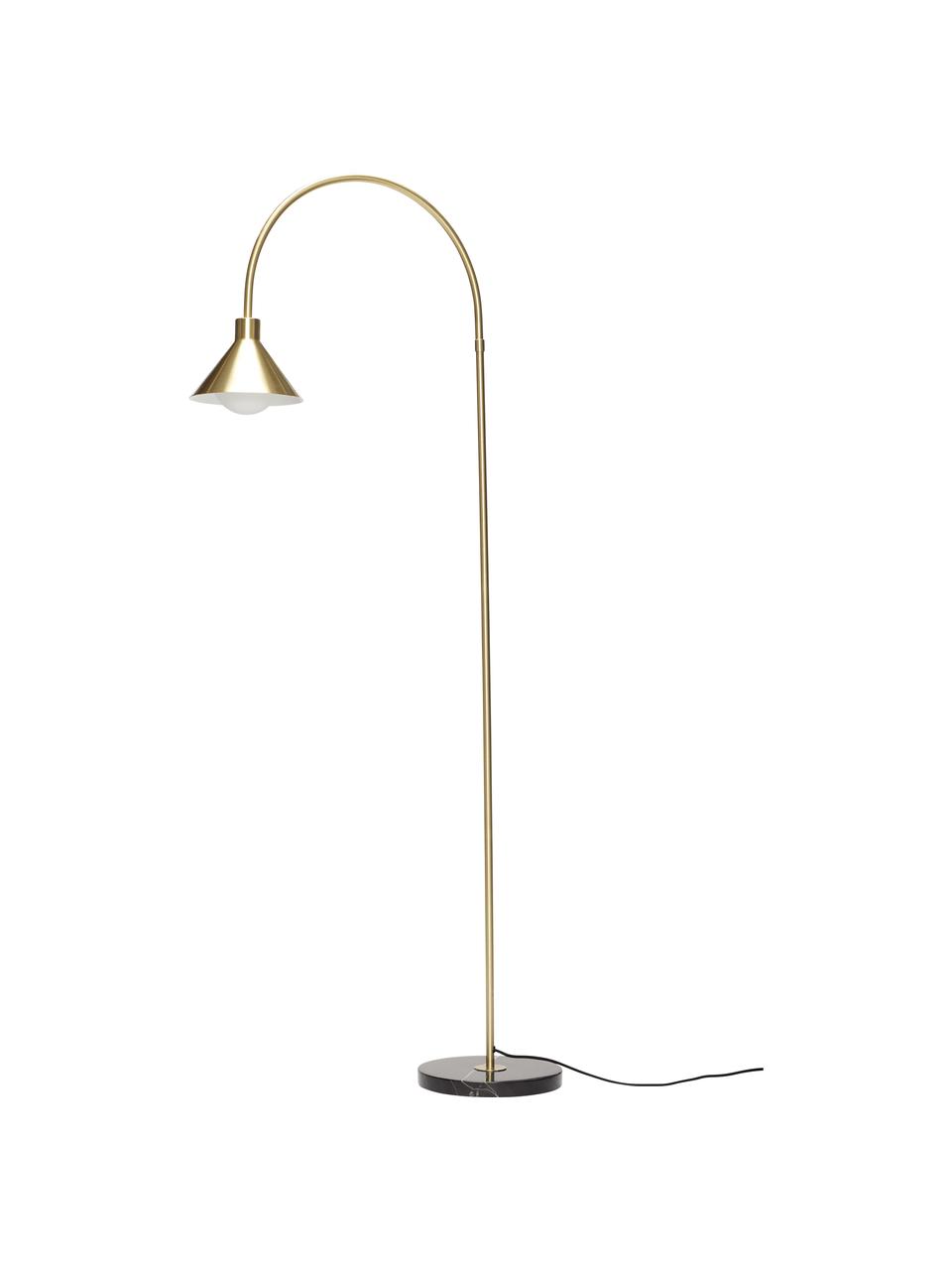 Lampada ad arco Pipe, Paralume: metallo rivestito, Struttura: metallo rivestito, Base della lampada: marmo, Dorato, nero, marmorizzato, Larg. 60 x Alt. 168 cm