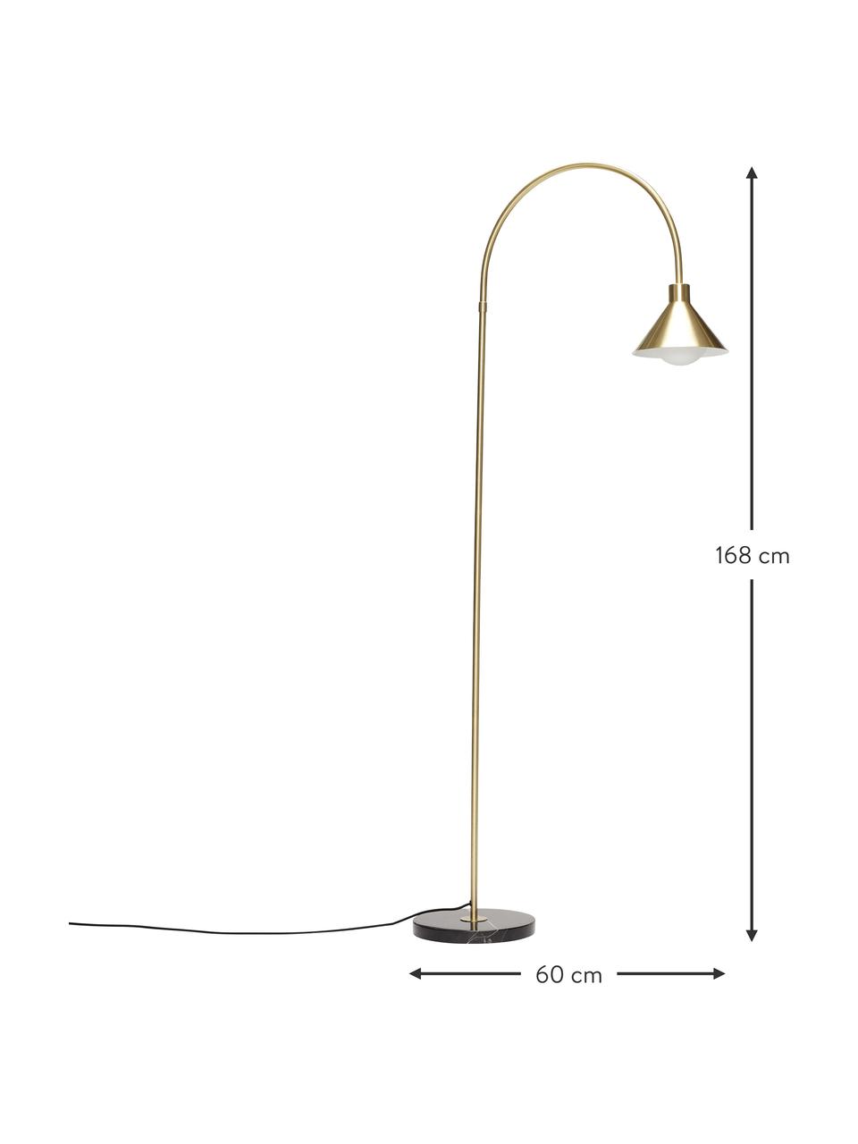 Lampada ad arco Pipe, Paralume: metallo rivestito, Struttura: metallo rivestito, Base della lampada: marmo, Dorato, nero, marmorizzato, Larg. 60 x Alt. 168 cm