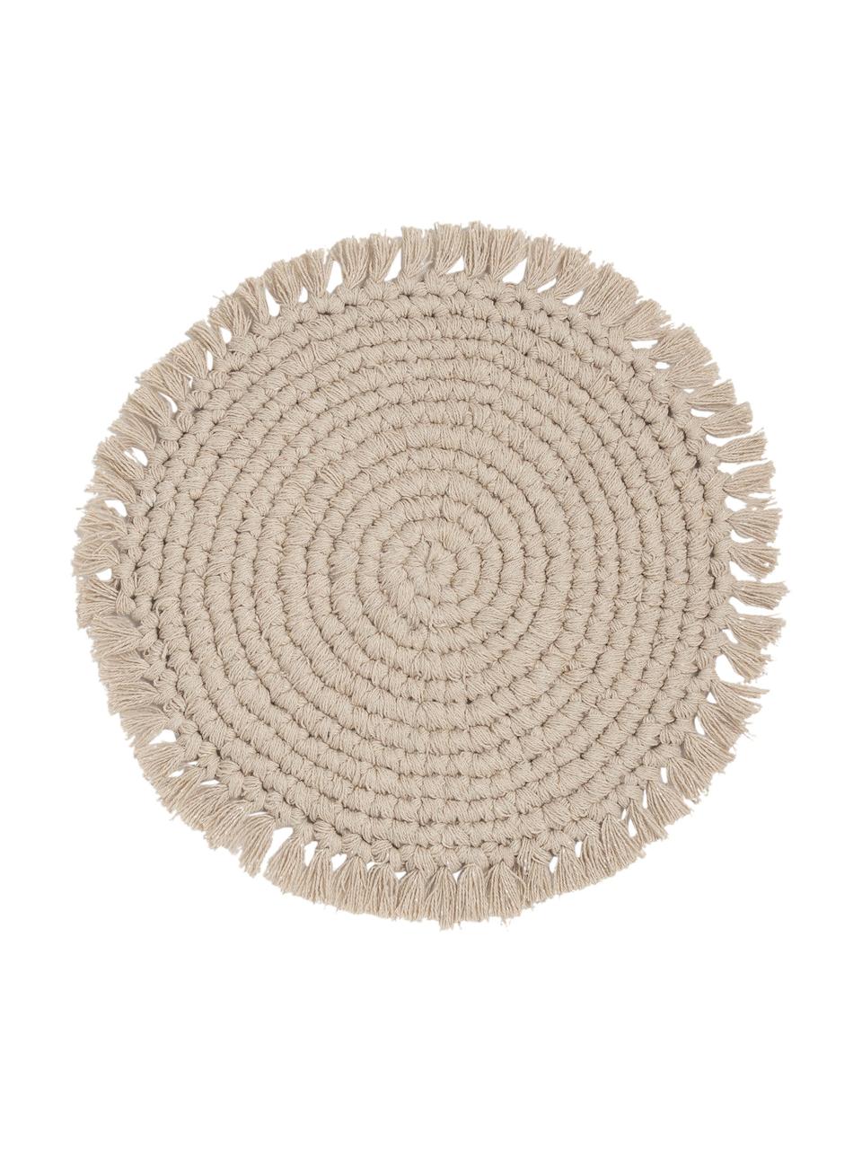 Set de table rond en tissu à franges Vera, 100 % coton, Couleur crème, Ø 38 cm