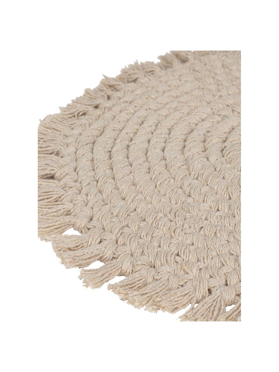 Tovaglietta americana rotonda in cotone con frange Vera, 100% cotone, Color crema, Ø 38 cm