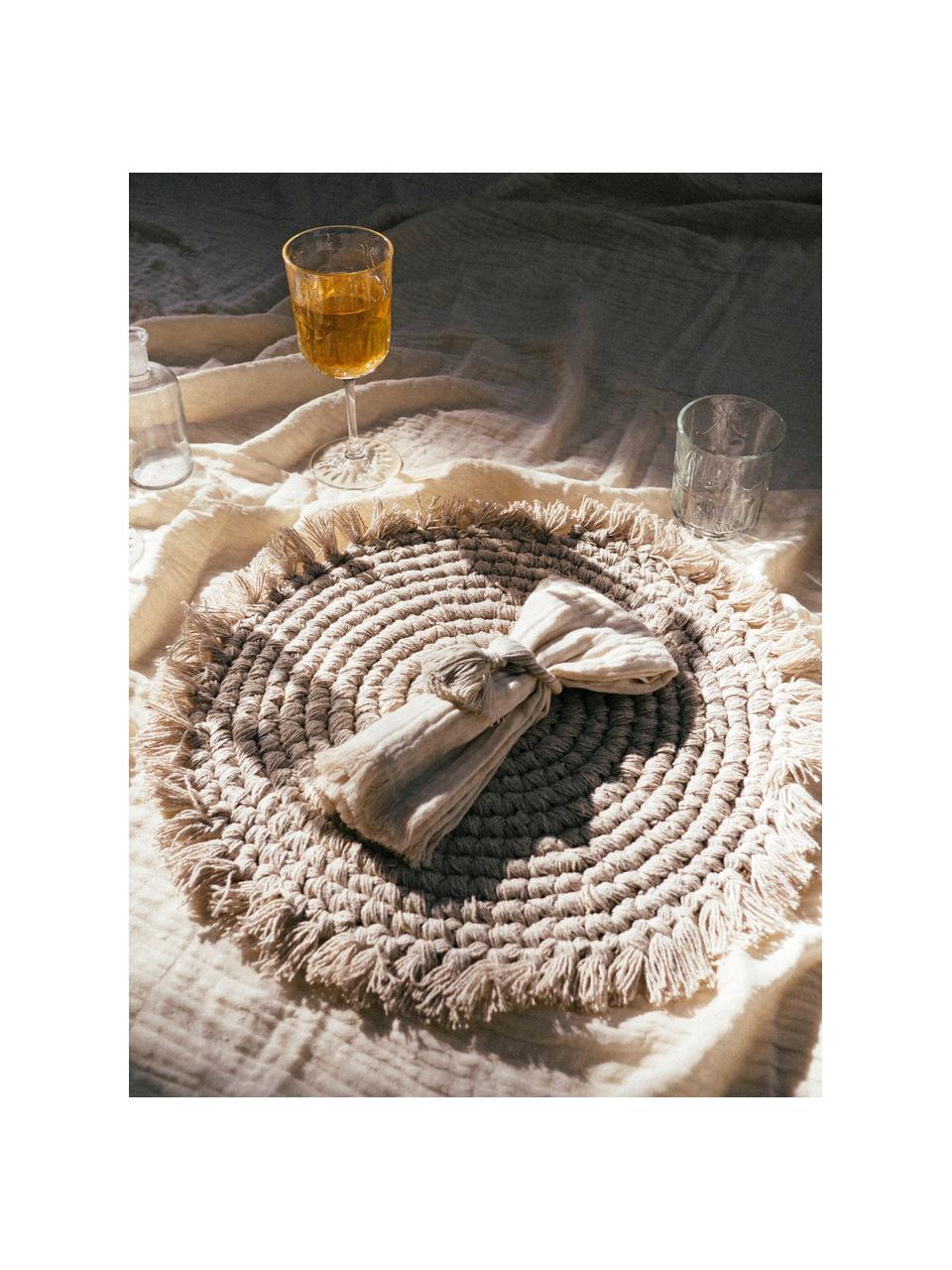 Okrúhle prestieranie z bavlny so strapcami Vera, 100 %  bavlna, Krémová, Ø 38 cm