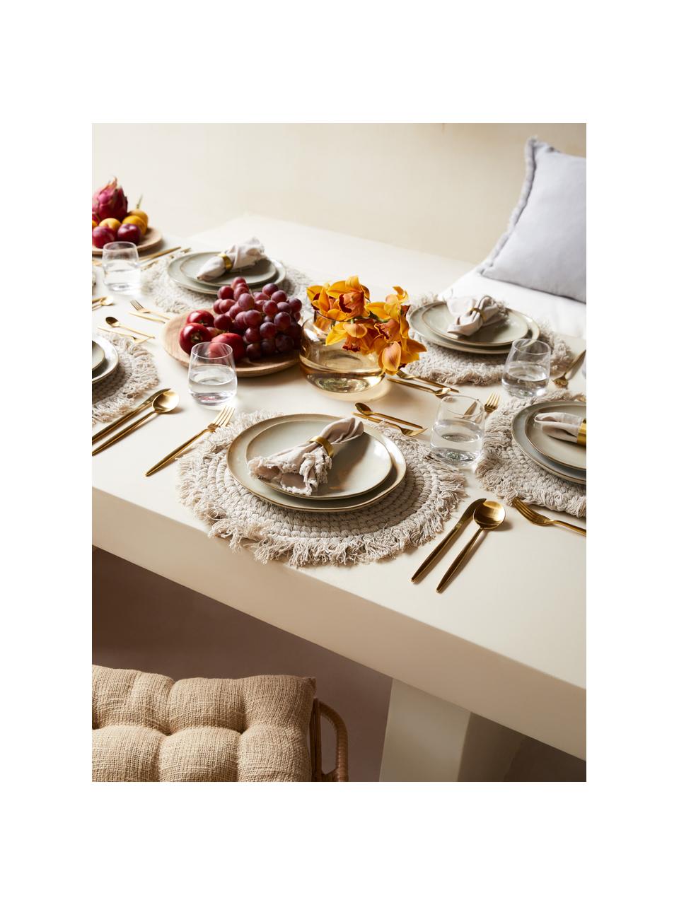 Set de table rond en tissu à franges Vera, 100 % coton, Couleur crème, Ø 38 cm