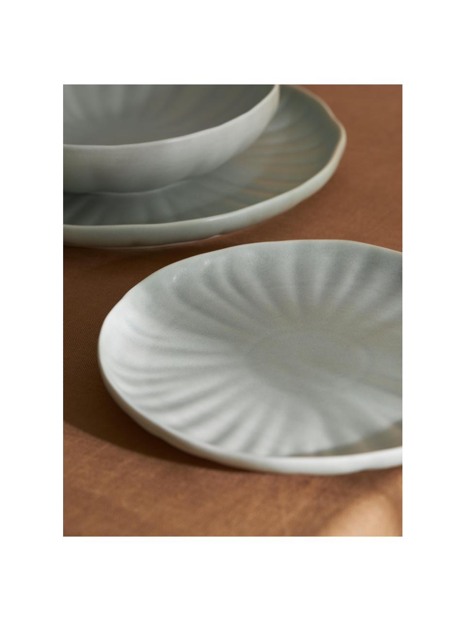 Matné hluboké talíře s reliéfem Sali, 4 ks, Porcelán, Světle šedá, Ø 21 cm, V 6 cm