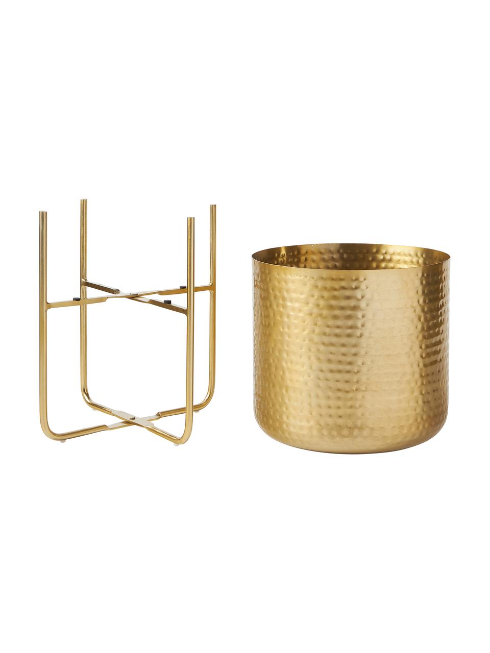 Set de macetero de metal martillado Nives, 2 uds., Metal con pintura en polvo, Dorado, Set de diferentes tamaños