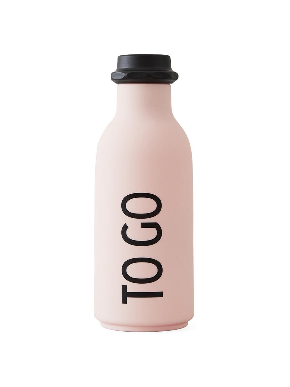 Design Isolierflasche TO GO in Rosa mit Schriftzug, Flasche: Tritan (Kunststoff), BPA-, Deckel: Polypropylen, Rosa matt, Schwarz, Ø 8 x H 20 cm