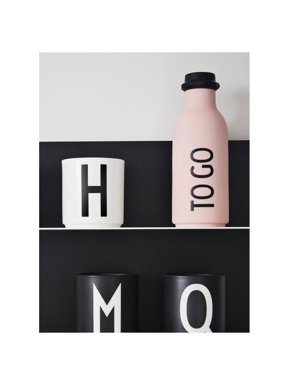 Design thermosfles TO GO in roze met opschrift, Fles: tritan (kunststof), BPA-v, Deksel: polypropyleen, Mat roze, zwart, Ø 8 x H 20 cm