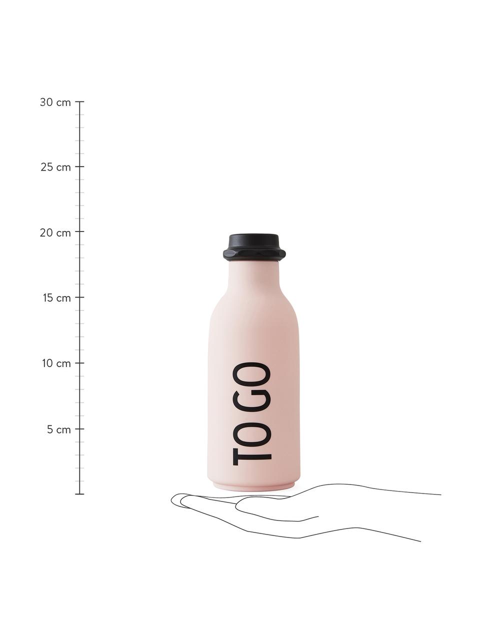 Design Isolierflasche TO GO in Rosa mit Schriftzug, Flasche: Tritan (Kunststoff), BPA-, Deckel: Polypropylen, Rosa matt, Schwarz, Ø 8 x H 20 cm