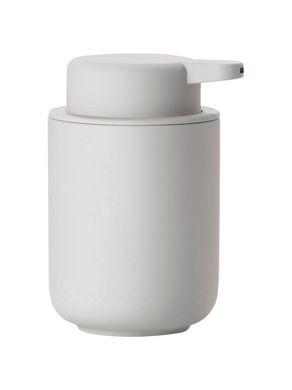 Dispenser sapone in gres Ume, Gres rivestito con superficie soft-touch (materiale sintetico), Grigio, Ø 8 x Alt. 13 cm