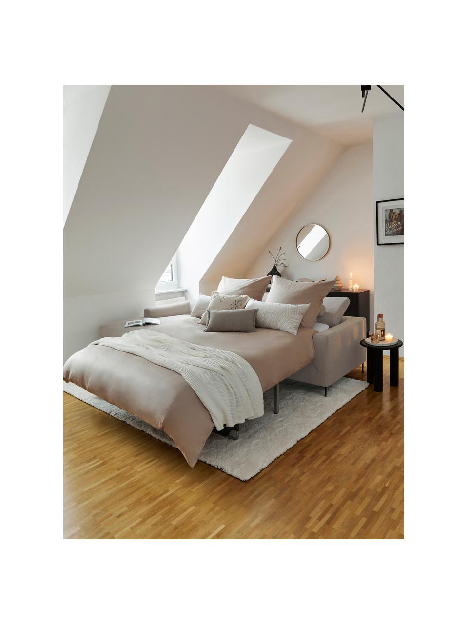 Sofa rozkładana z metalowymi nogami Cucita (3-osobowa), Tapicerka: tkanina (100% poliester) , Stelaż: lite drewno sosnowe z cer, Nogi: metal lakierowany, Beżowa tkanina, S 274 x G 164 cm, lewostronna