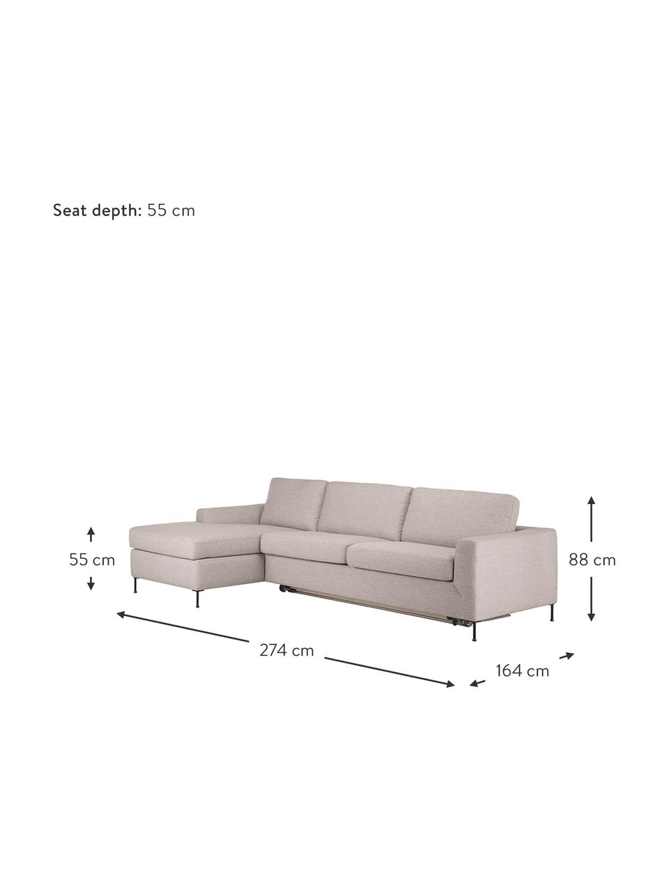 Sofá cama Cucita (3 plazas), Tapizado: tejido (poliéster) Alta r, Estructura: madera de pino maciza con, Patas: metal pintado, Tejido beige, An 274 x F 164 cm, chaise longue izquierda