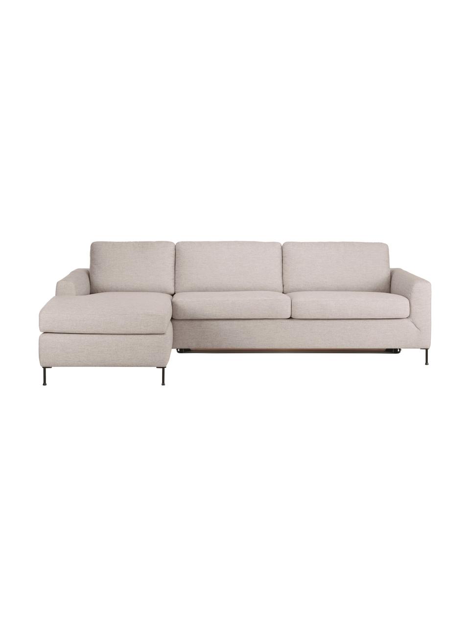 Sofa rozkładana Cucita (3-osobowa), Tapicerka: tkanina (100% poliester) , Stelaż: lite drewno sosnowe z cer, Nogi: metal lakierowany, Beżowa tkanina, S 274 x G 164 cm, lewostronna