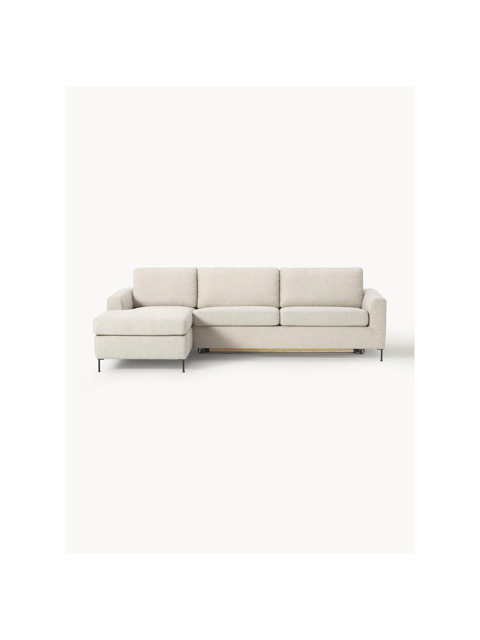 Schlafsofa Cucita (3-Sitzer) mit Matratze, Bezug: Webstoff (100% Polyester), Gestell: Massives Kiefernholz, Webstoff Hellbeige, B 274 x T 164 cm, Eckteil links