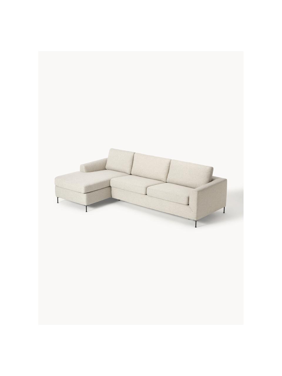 Sofá cama Cucita (3 plazas), con colchón, Tapizado: tejido (poliéster) Alta r, Estructura: madera de pino maciza., Patas: metal pintado., Tejido beige claro, An 274 x F 164 cm, chaise longue izquierda