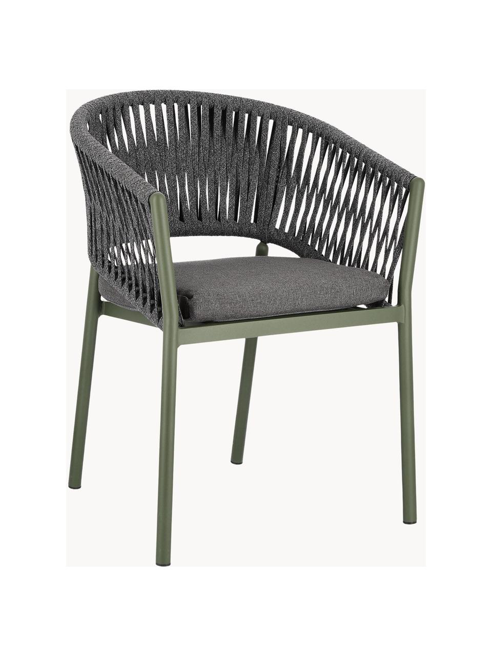Sedia impilabile da giardino Florencia, Struttura: alluminio verniciato a po, Tessuto grigio scuro, verde oliva, Larg. 60 x Alt. 80 cm