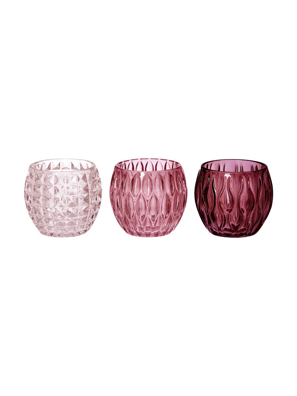 Komplet świeczników Aliza, 3 elem., Szkło, Odcienie różowego, transparentny, Ø 10 x W 9 cm