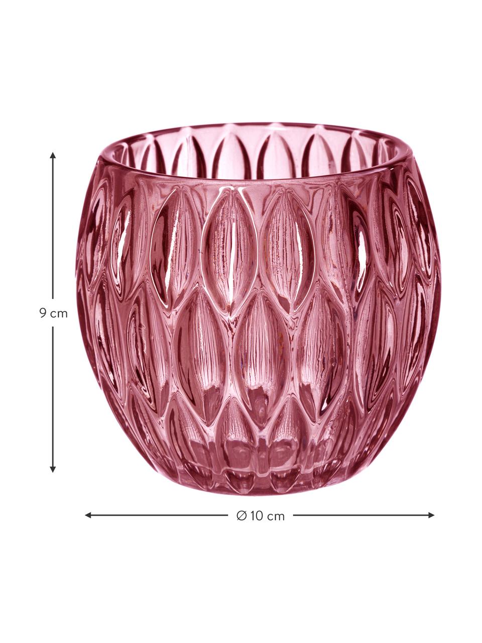 Teelichthalter-Set Aliza in Rot, 3-tlg., Glas, Rosatöne, Transparent, Je Ø 10 x H 9 cm