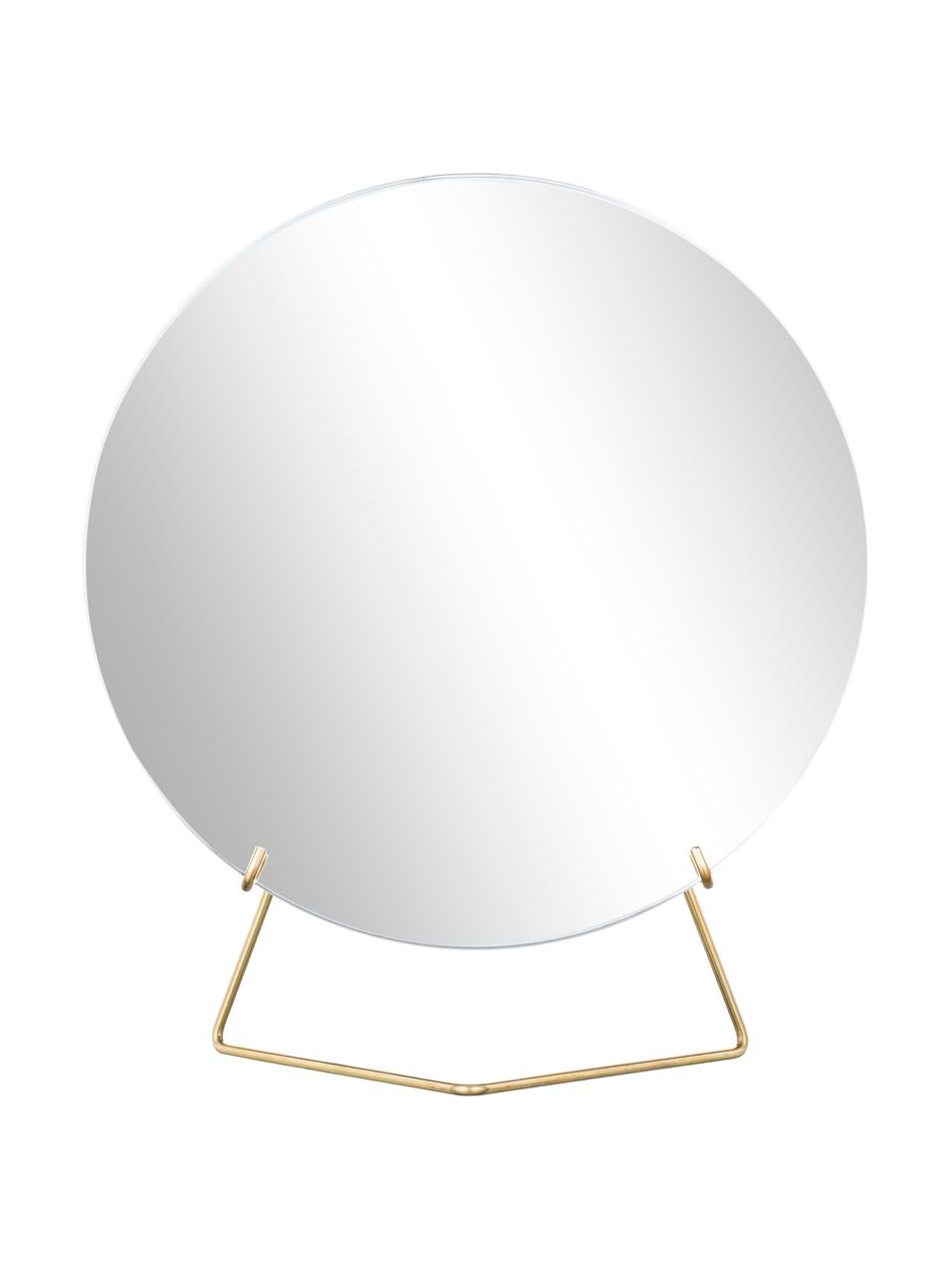 Runder Kosmetikspiegel Standing Mirror mit goldenem Stahlrahmen, Gestell: Stahl, pulverbeschichtet, Spiegelfläche: Spiegelglas, Goldfarben, 30 x 35 cm