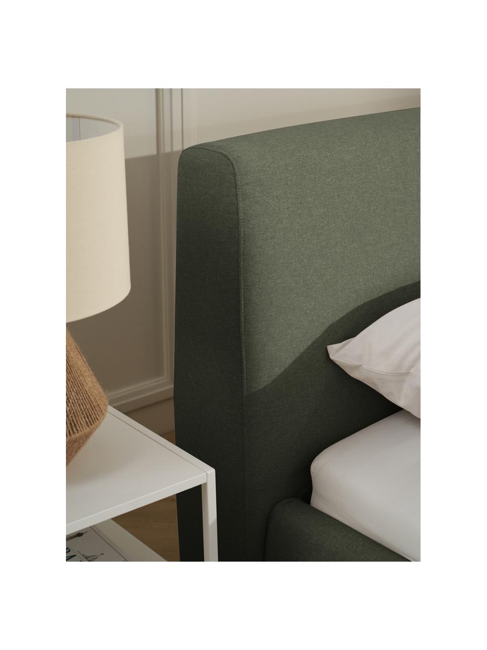 Cama tapizada Cloud, con espacio de almacenamiento, Tapizado: tejido finamente texturiz, Estructura: madera de pino maciza con, Tejido verde oliva, An 180 x L 200 cm
