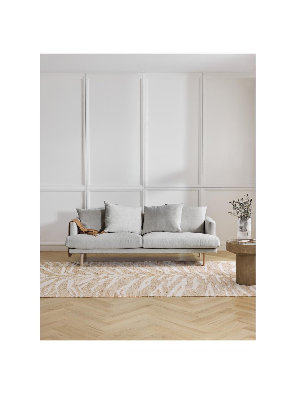 Sofa Adrian (3-Sitzer), Bezug: 47 % Viskose, 23 % Baumwo, Gestell: Sperrholz, Füße: Eichenholz, geölt, Webstoff Hellgrau, B 214 x H 79 cm