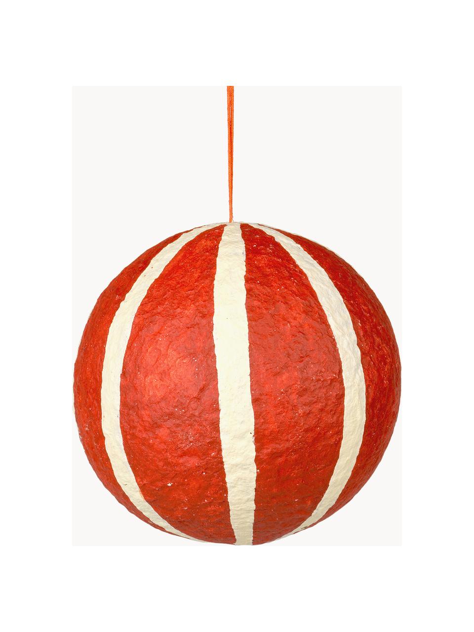 Boules de Noël Sphere, Ø 12 cm, 3 pièces, Pâte de coton, Rouge, blanc crème, Ø 12 cm