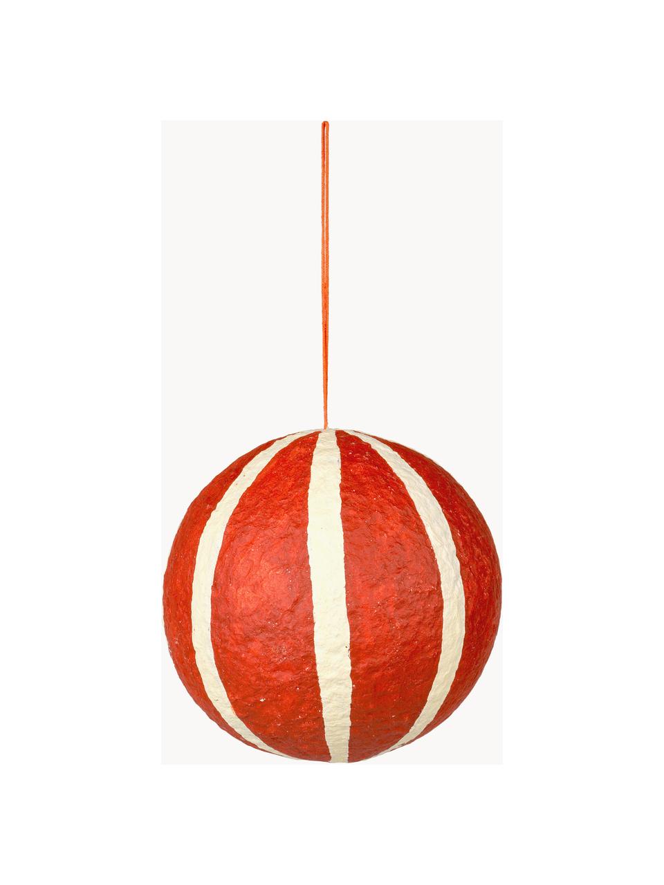 Boules de Noël Sphere, Ø 12 cm, 3 pièces, Pâte de coton, Rouge, blanc crème, Ø 12 cm