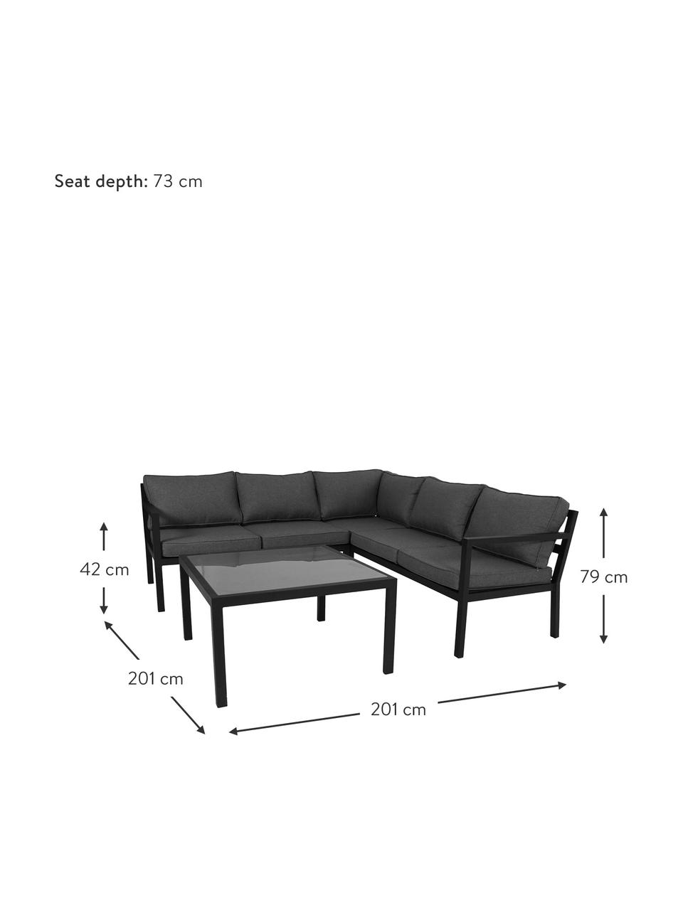 Set lounge exterior Joliette, 2 pzas., Estructura: aluminio con pintura en p, Tapizado: olefina, Estructura: aluminio, Tablero: vidrio, Negro, gris oscuro, Set de diferentes tamaños