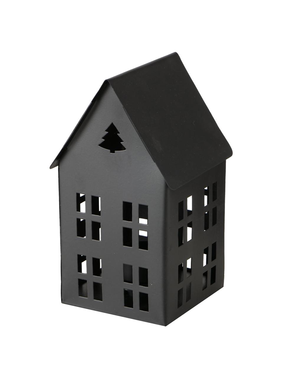 Maisons lumineuses Nalania, 2 élém., Métal, revêtement par poudre, Noir, larg. 9 x haut. 16 cm