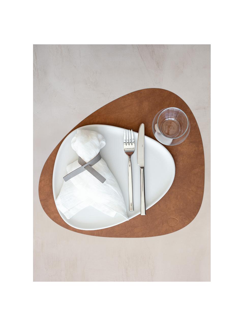 Asymmetrische leren placemats Curve, 4 stuks, Leer, rubber, Lichtbruin, B 44 x L 37 cm