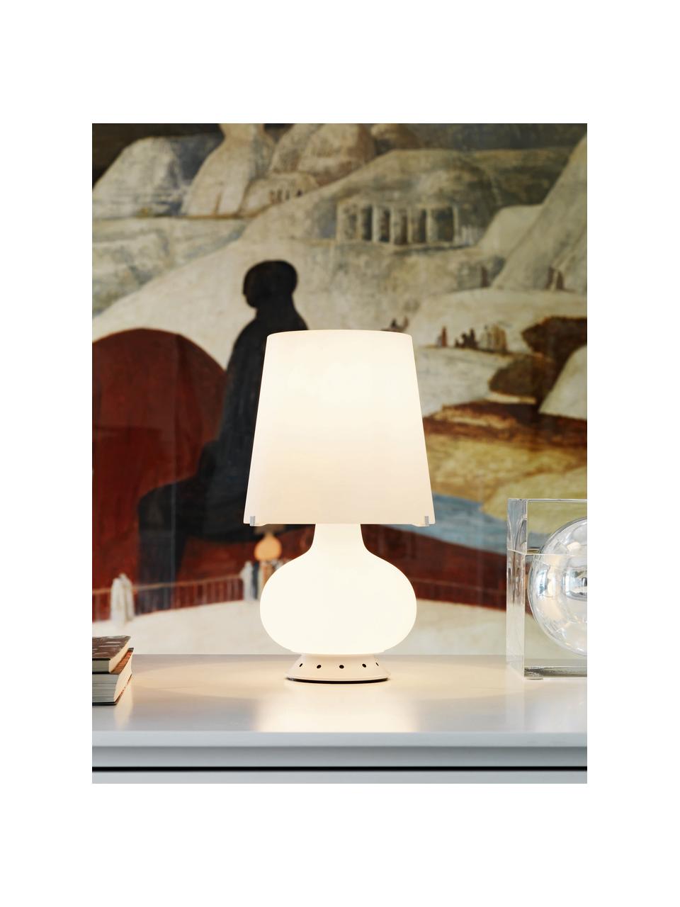 Lámpara de mesa artesanal pequeña Fontana, Pantalla: vidrio, Estructura: vidrio, metal recubierto, Cable: plástico, Blanco, Ø 20 x Al 34 cm