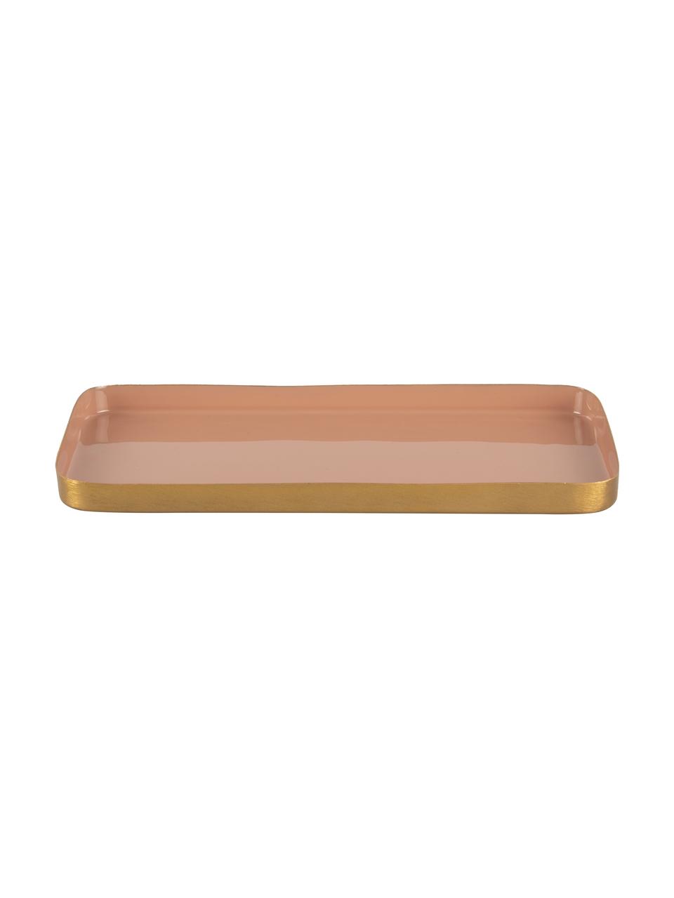Deko-Tablett Festive mit glänzender Oberfläche, Metall, beschichtet, Rosa, Goldfarben, L 25 x B 13 cm