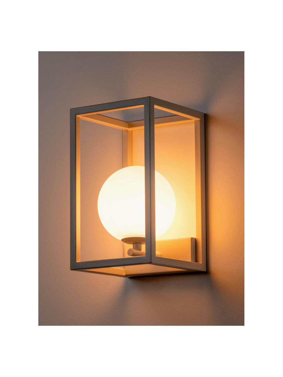 Aplique para exterior Lantern, Pantalla: vidrio opalino, Blanco, beige claro, An 15 x Al 25 cm