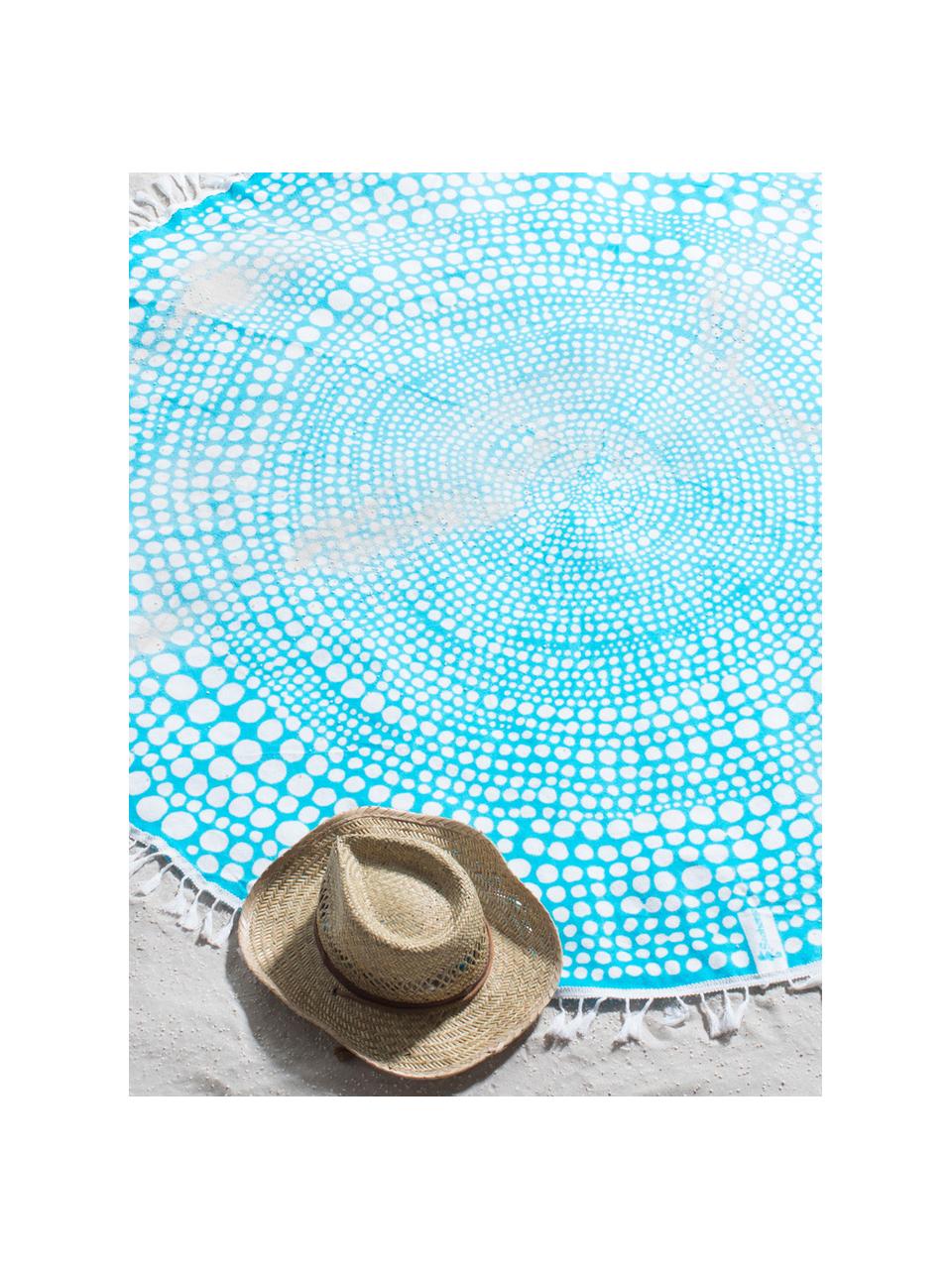 Serviette de plage ronde Kivi, Turquoise, blanc