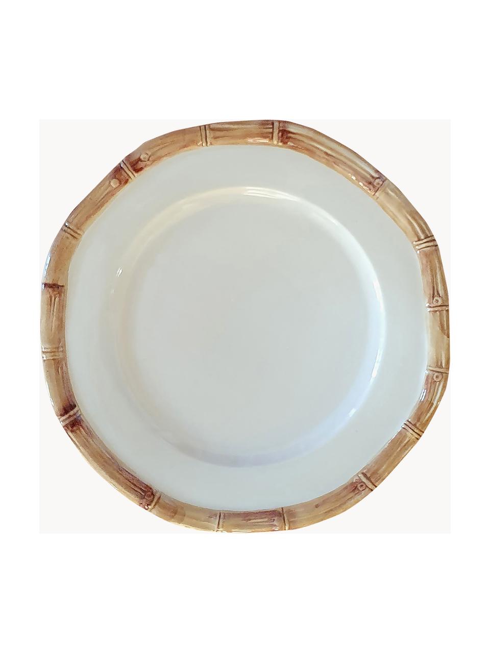 Assiette à soupe peinte à la main Bamboo, Céramique, Blanc cassé, beige, Ø 27 cm