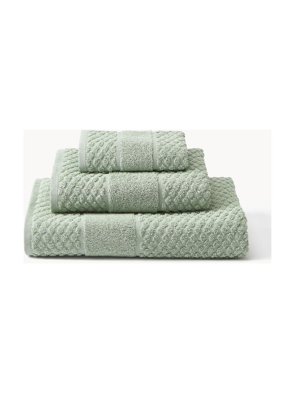 Set de toallas texturizada Katharina, 3 uds., Verde salvia, Set de 3 (toalla tocador, toalla lavabo y toalla ducha)