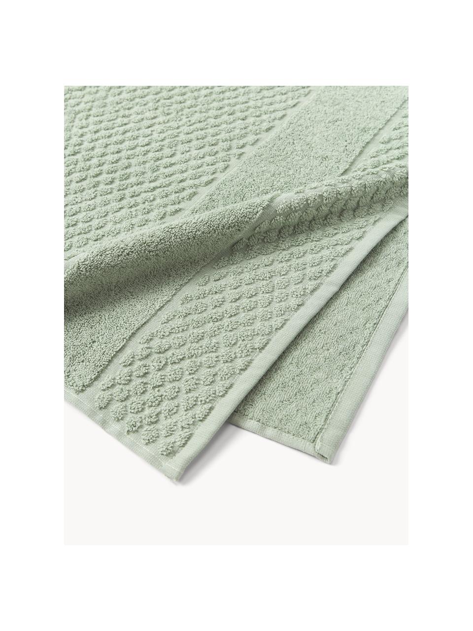 Set 3 asciugamani con motivo a nido d'ape Katharina, Verde salvia, Set da 3 (asciugamano ospite, asciugamano e telo bagno)