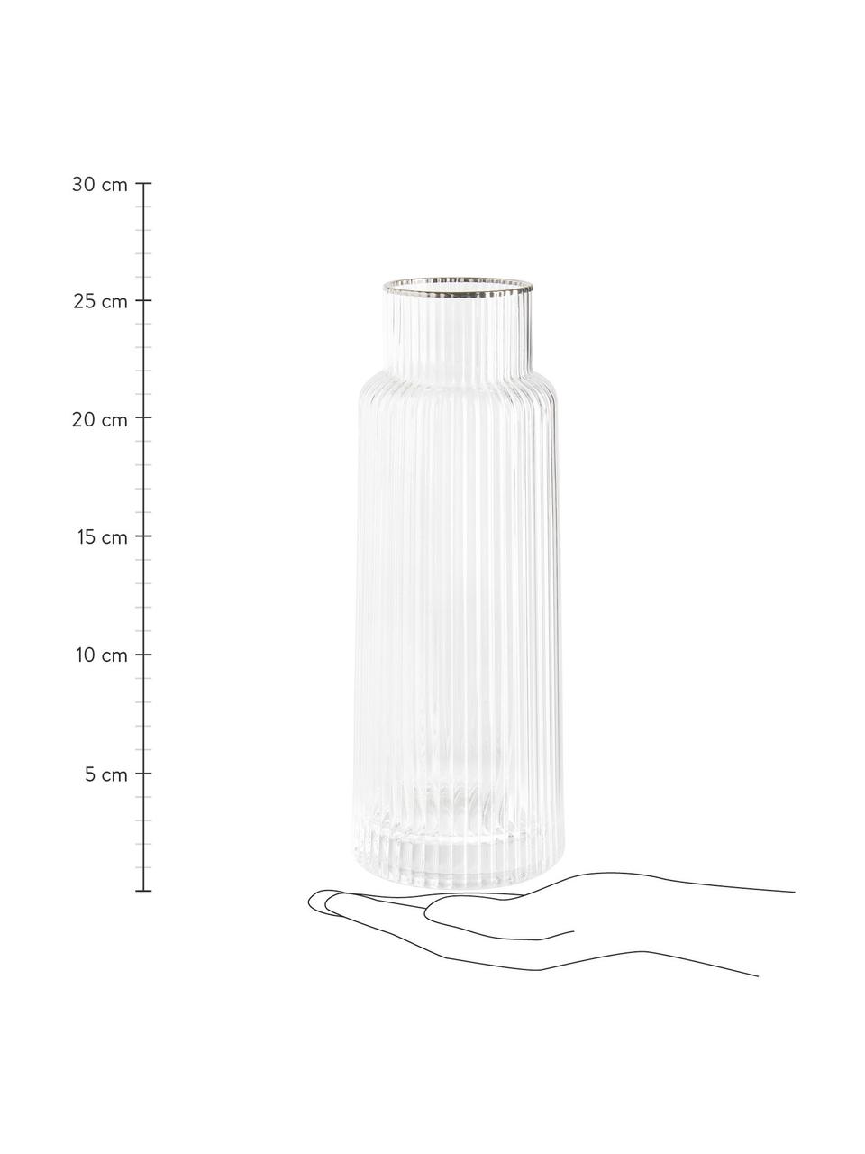 Handgefertigte Wasserkaraffe Minna mit Rillenrelief und Silberrand, 1.1 L, Glas, mundgeblasen, Transparent, Silber, Ø 10 x H 25 cm, 1.1 L