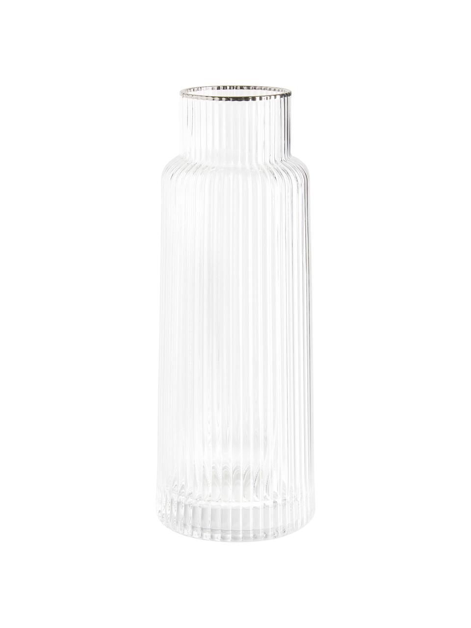 Carafe à eau artisanale bord argenté Minna, Verre, soufflé bouche, Transparent, argent, Ø 10 x haut. 25 cm, 1,1 l