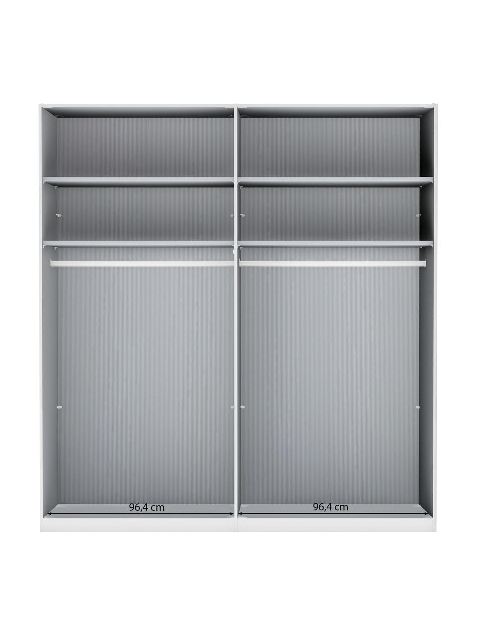 Drehtürenschrank Monaco mit Spiegeltür, 4-türig, Korpus: Holzwerkstoff, foliert, Griffe: Metall, beschichtet, Weiß, mit Spiegeltüren, B 200 x H 216 cm