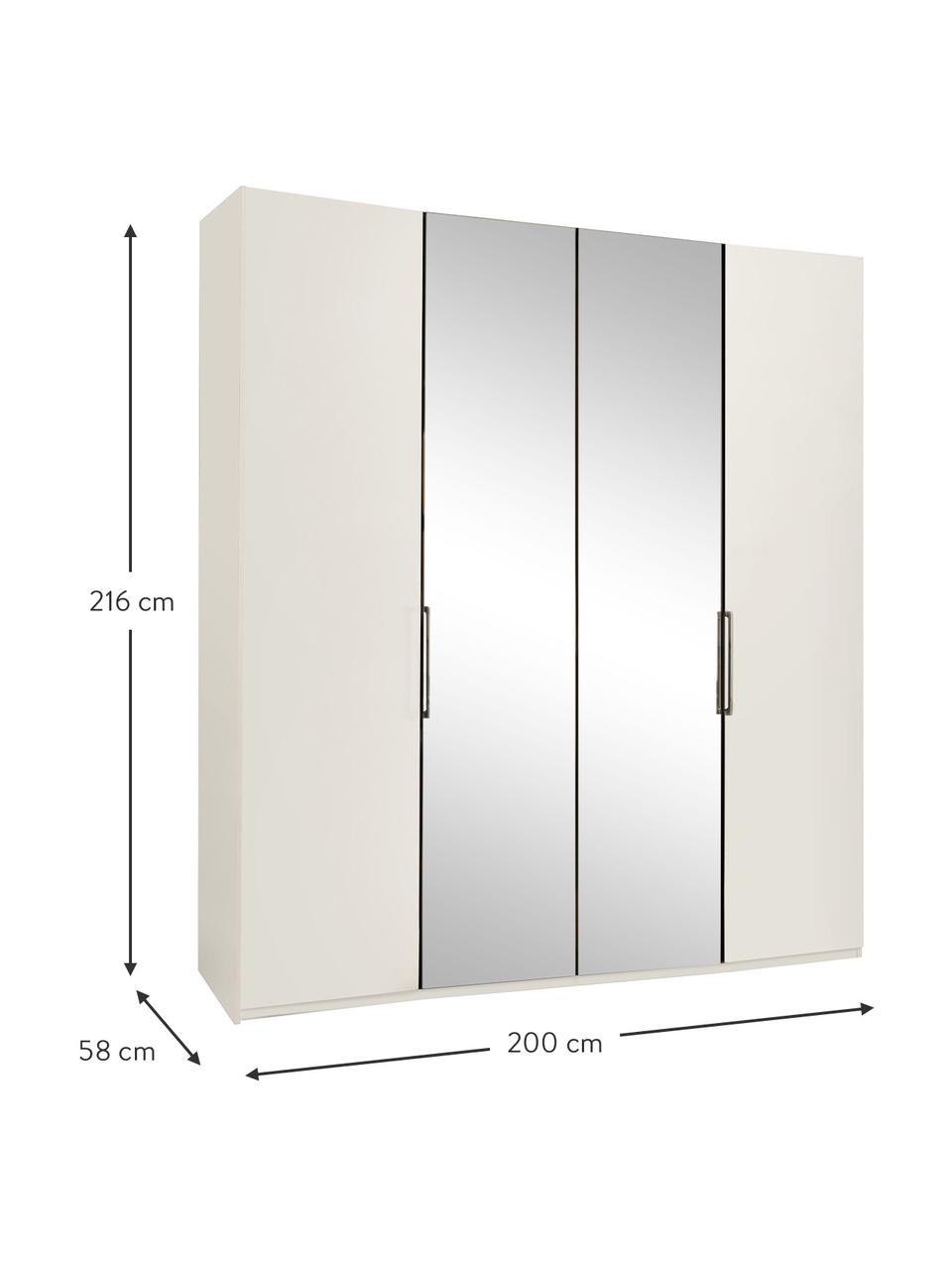 Šatní skříň se zrcadlovými dveřmi Monaco, 4dvéřová, Bílá, se zrcadlovými dveřmi, Š 200 cm, V 216 cm